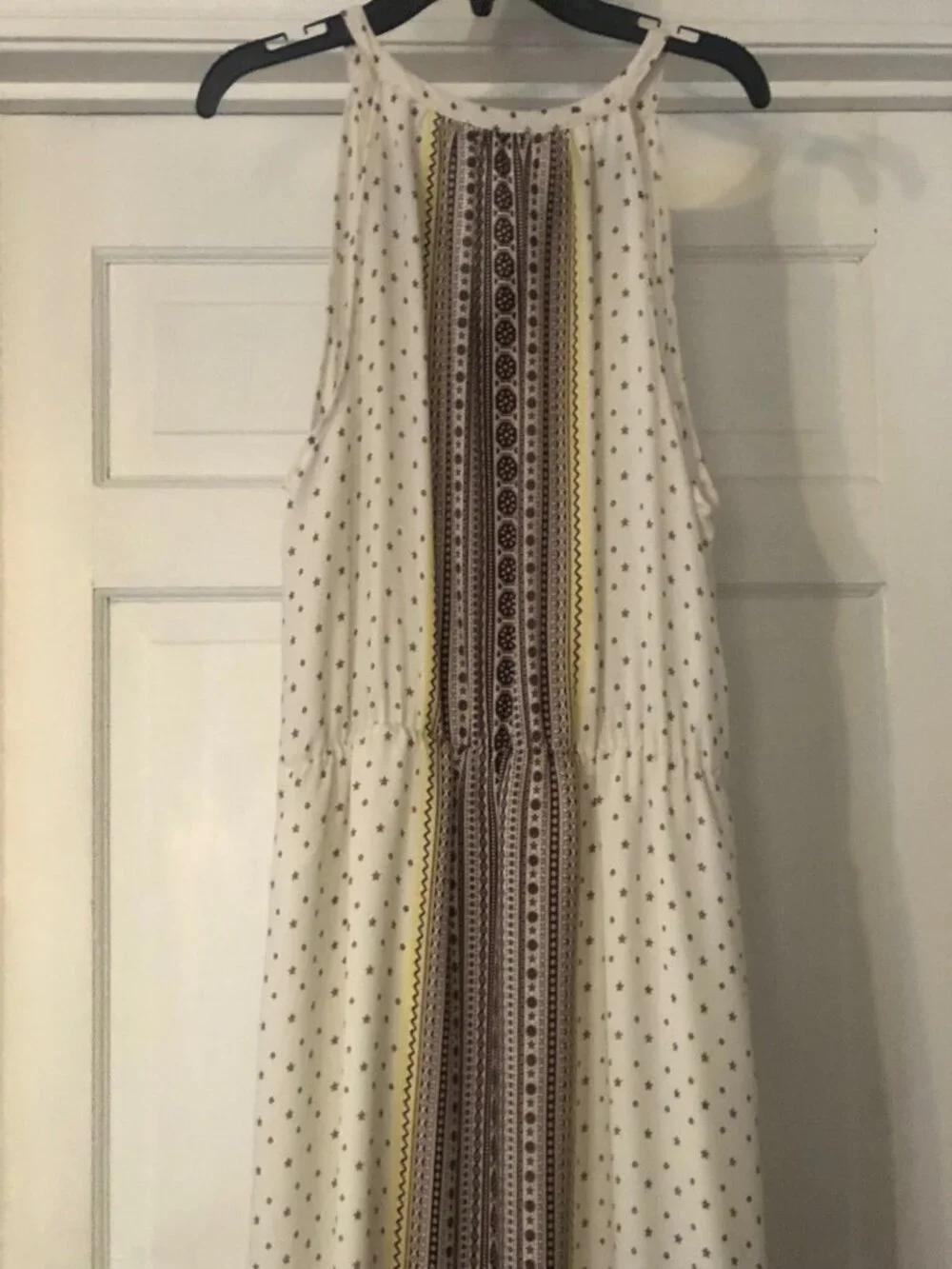 Maxi Length Cream Brown Yellow Bono Style Spaghetti Strap w/ Tassel Dress Sz M
